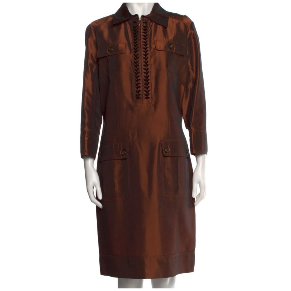 SoCa By St. John Satin Knee-Length Dress Designer Size 14 Dark Rust New